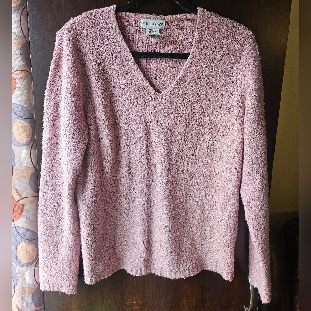 White Stag Soft Pink V-Neck Textured Sweater Size Large